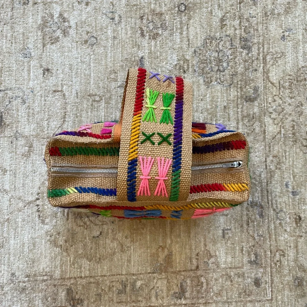 Vintage Colorful Burlap Bag. - Picture 7 of 14